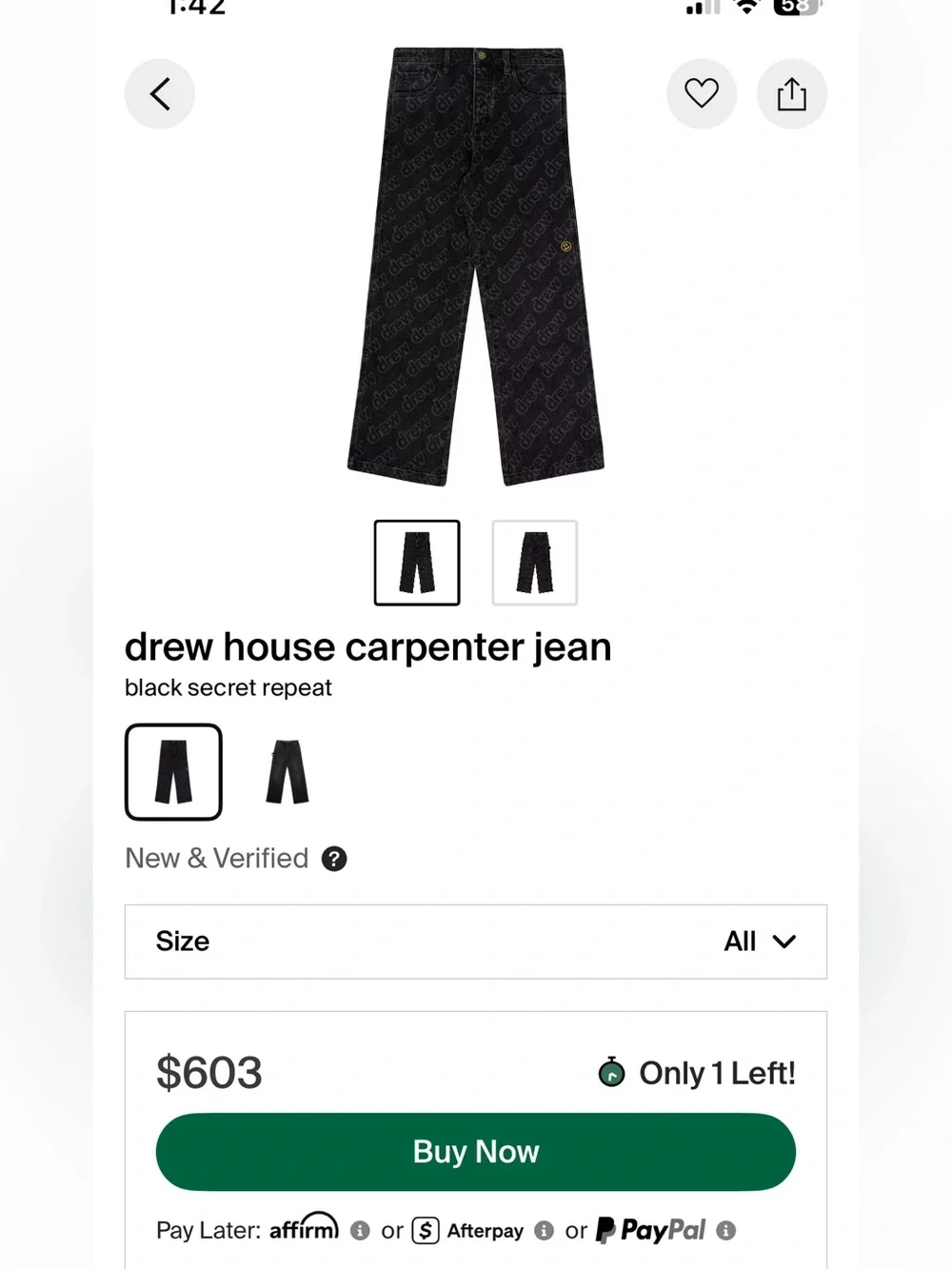 drew house drew print pants black DR-FW22-521 Size 30